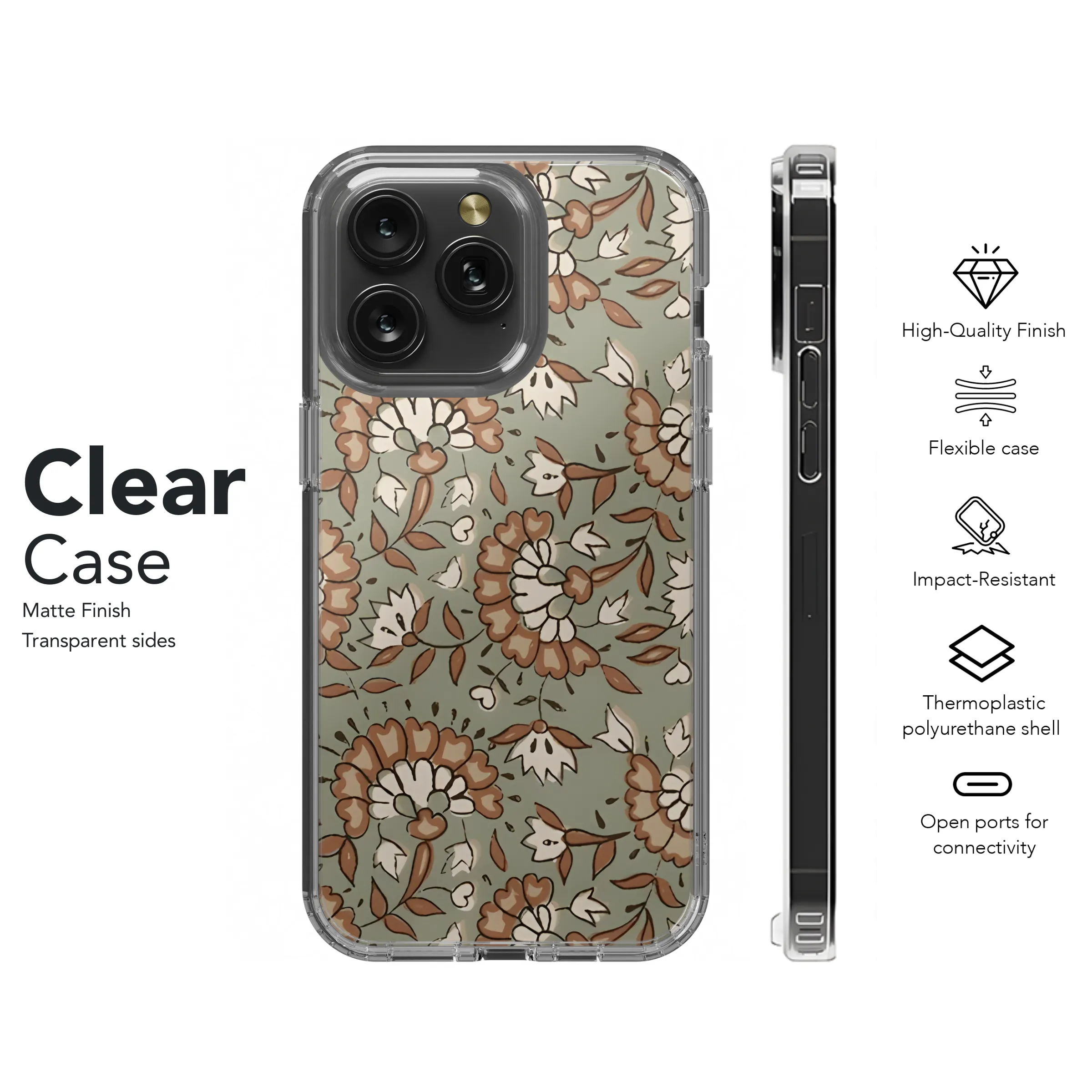 Floral Batik Block Print Phone Case iPhone Samsung Cover Pixel 3818