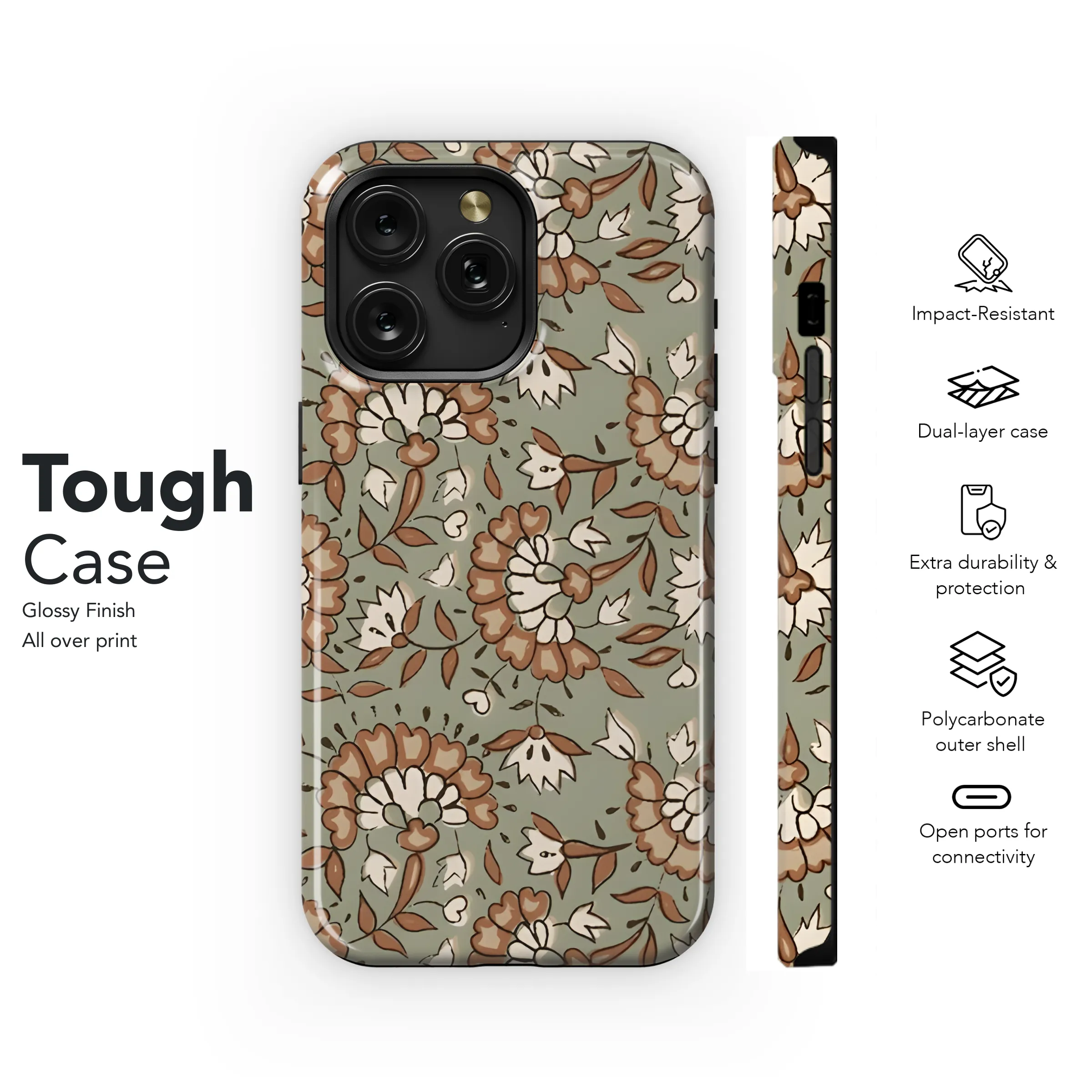 Floral Batik Block Print Phone Case iPhone Samsung Cover Pixel 3818