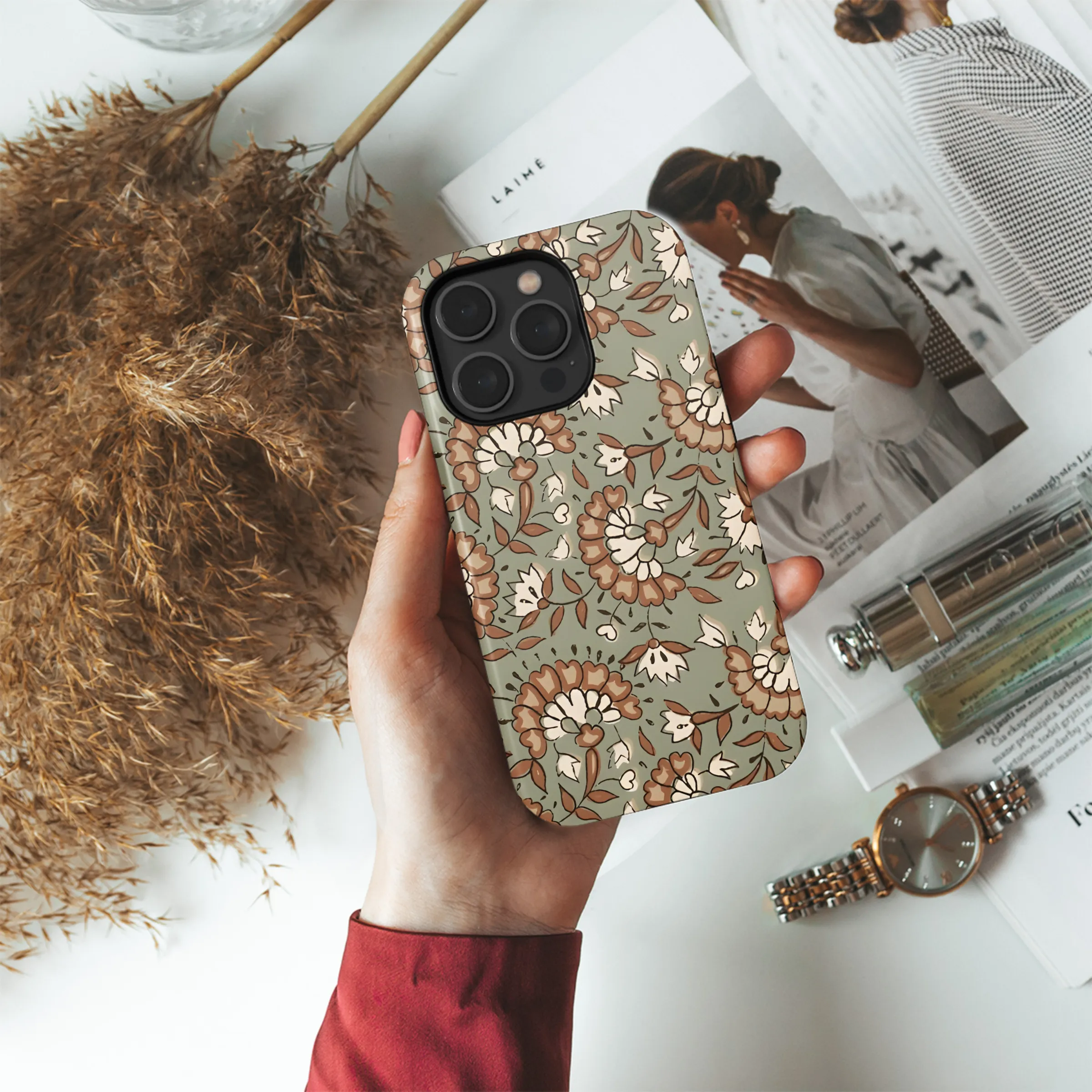 Floral Batik Block Print Phone Case iPhone Samsung Cover Pixel 3818
