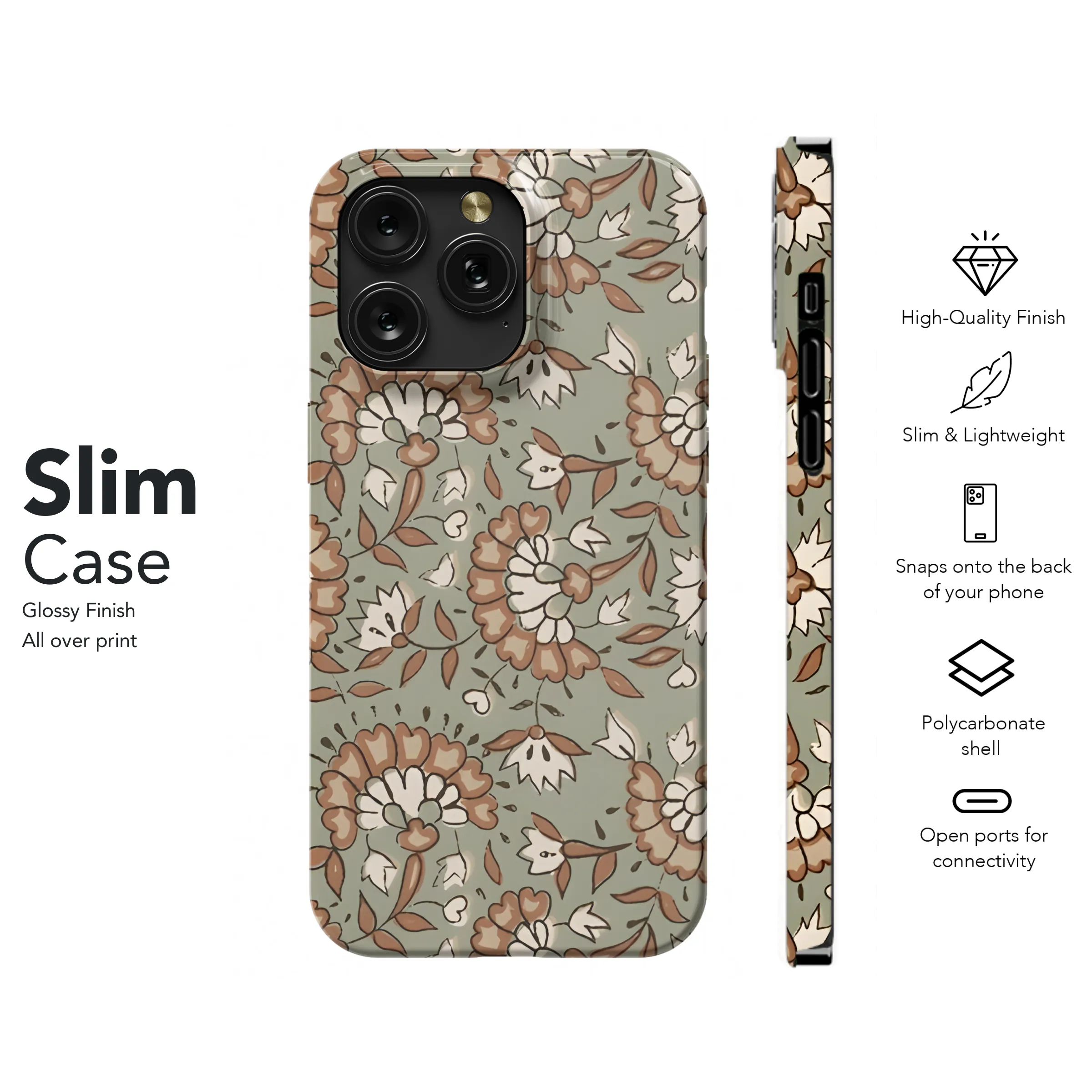 Floral Batik Block Print Phone Case iPhone Samsung Cover Pixel 3818