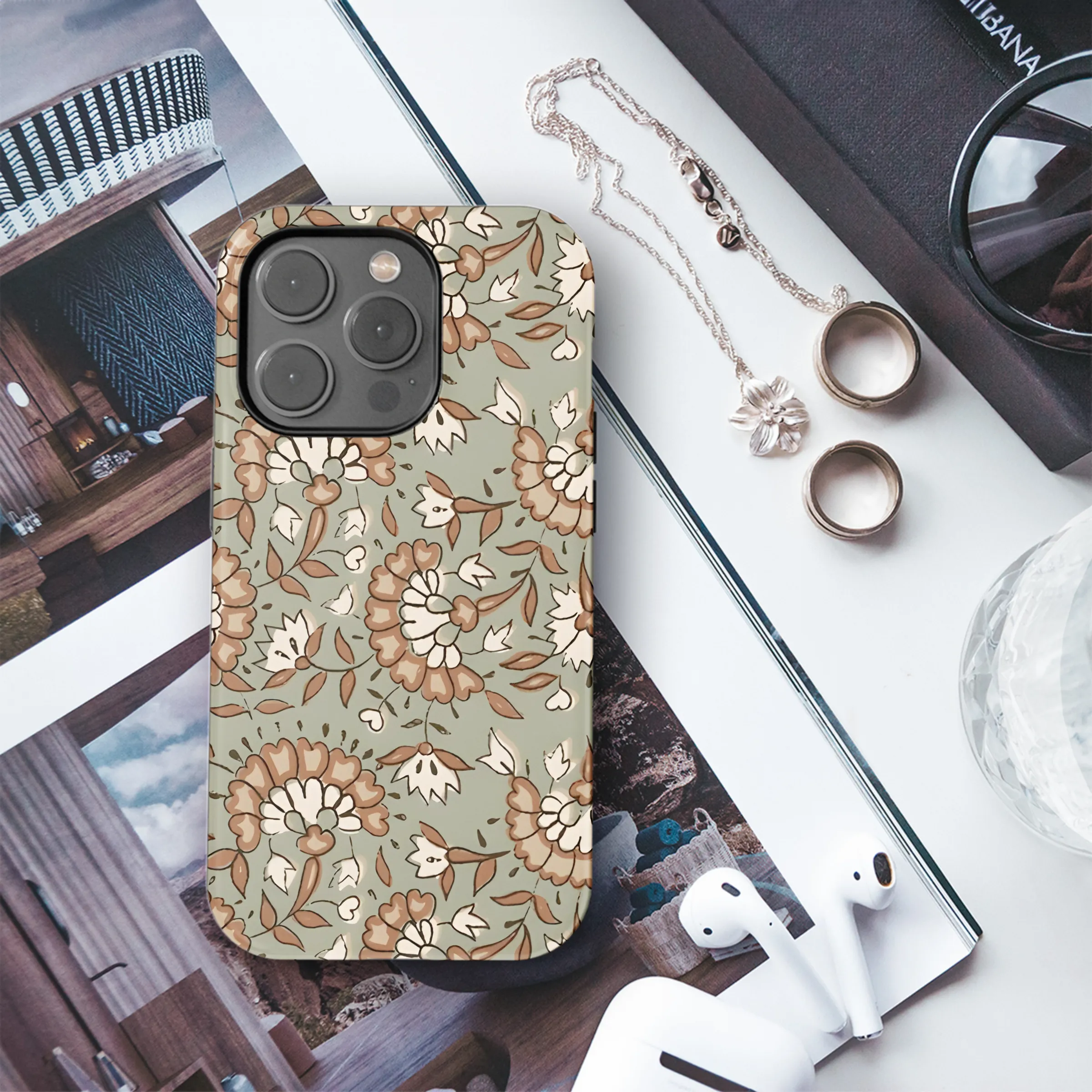 Floral Batik Block Print Phone Case iPhone Samsung Cover Pixel 3818