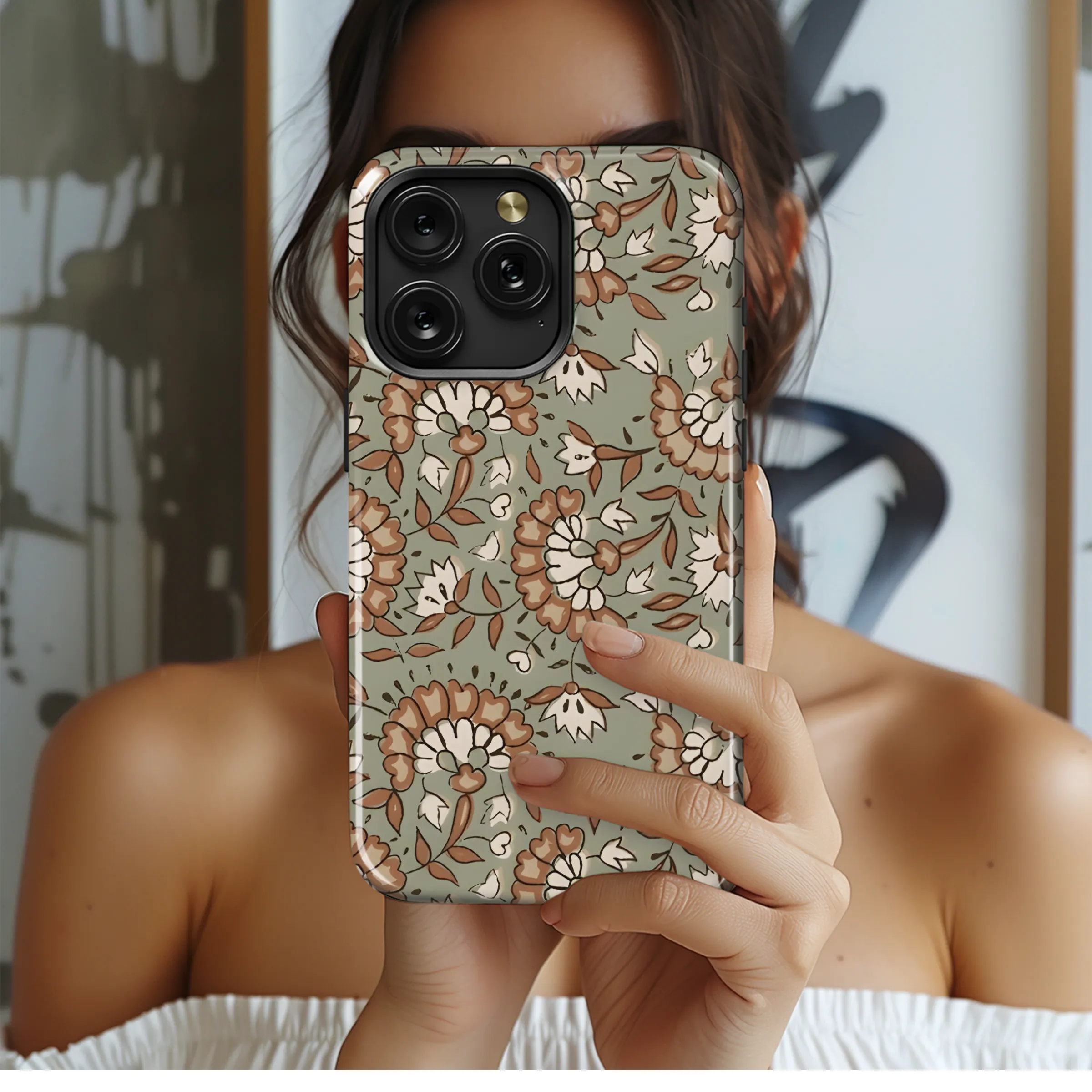 Floral Batik Block Print Phone Case iPhone Samsung Cover Pixel 3818