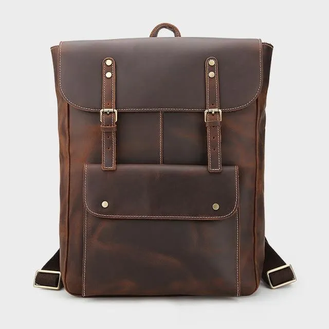 Genuine Leather Mens Travel Backpack Leather Weekender Bag
