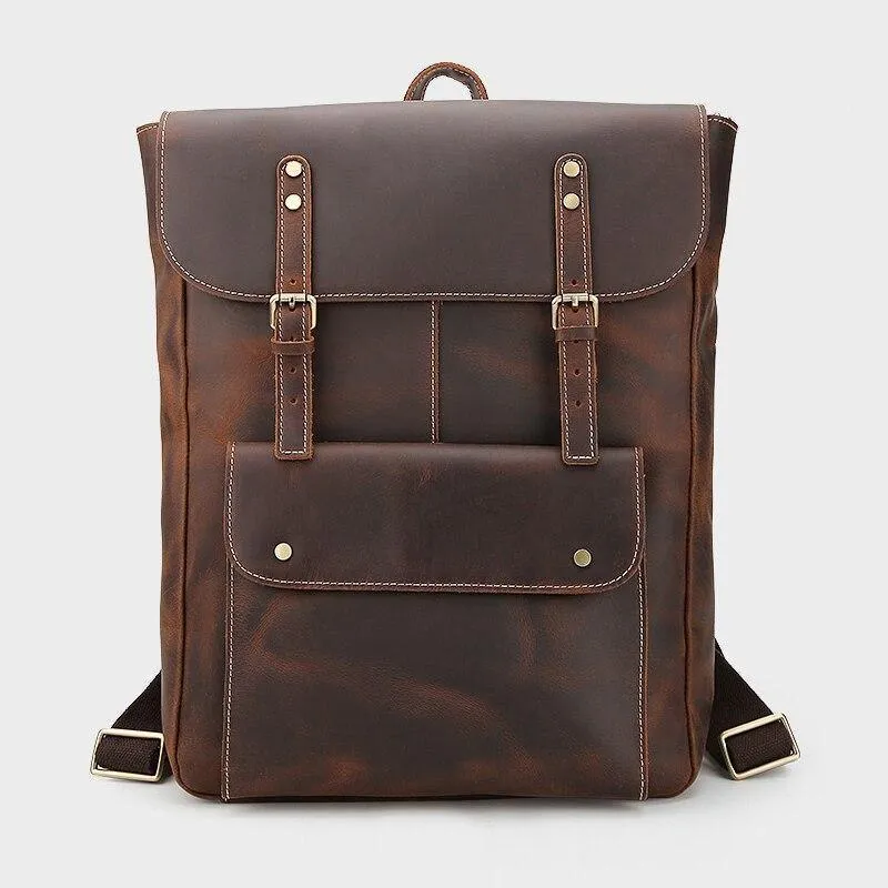 Genuine Leather Mens Travel Backpack Leather Weekender Bag