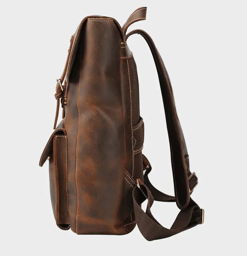 Genuine Leather Mens Travel Backpack Leather Weekender Bag
