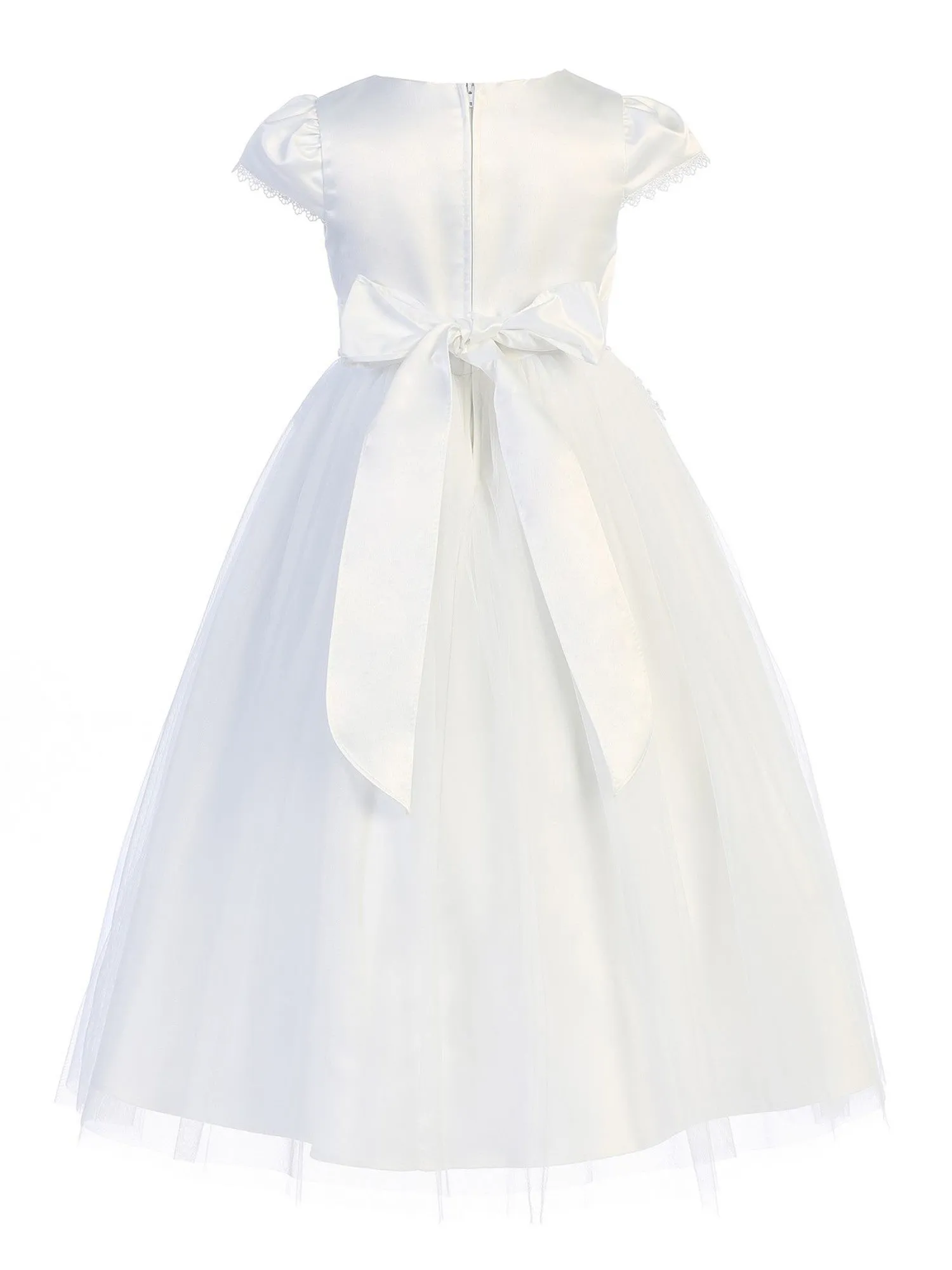 Girls White Embroidery Chandelier Trim Communion Dress, Sizes 2-16