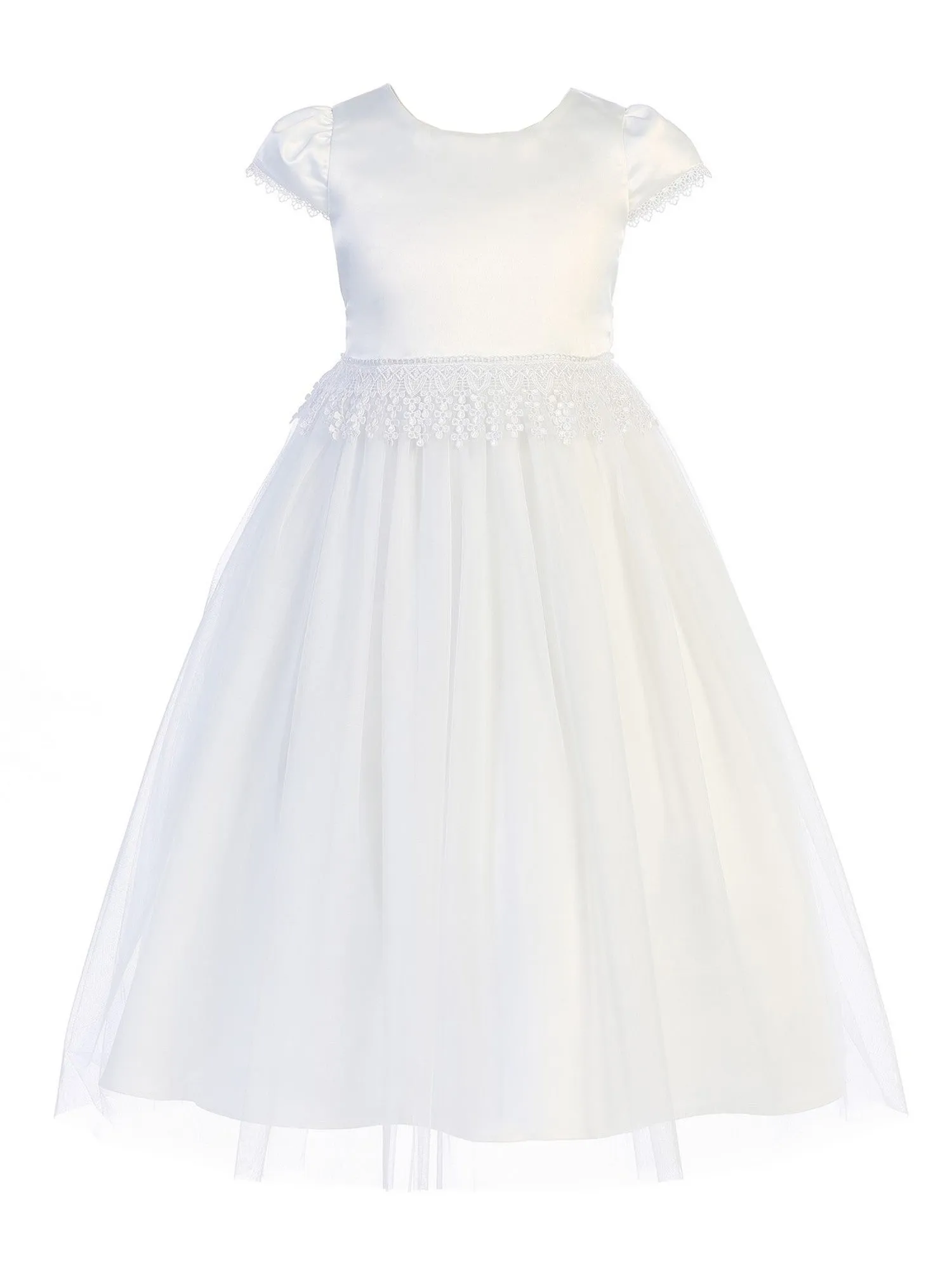 Girls White Embroidery Chandelier Trim Communion Dress, Sizes 2-16