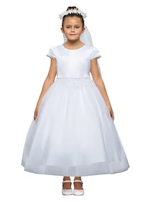Girls White Embroidery Chandelier Trim Communion Dress, Sizes 2-16