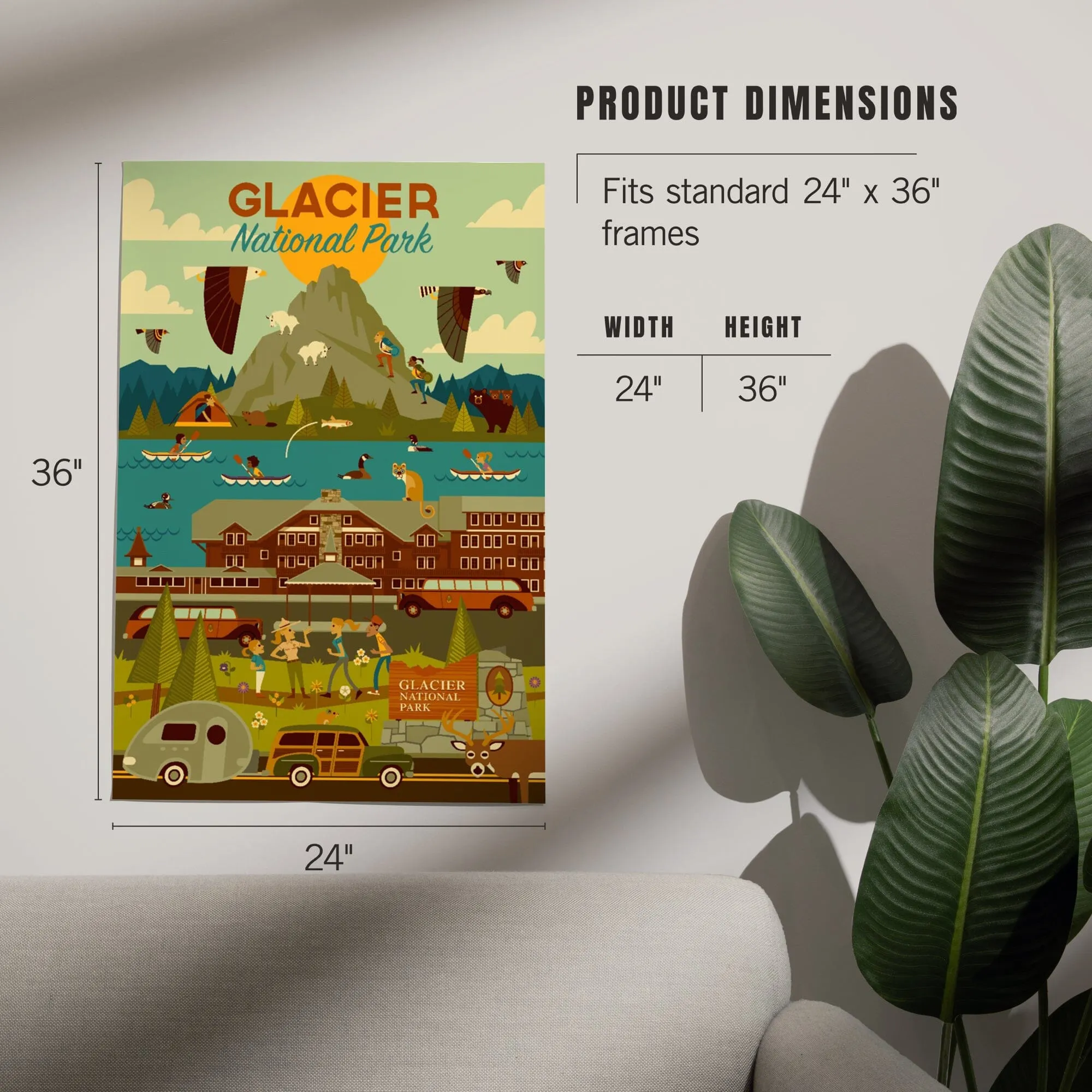 Glacier National Park, Montana, Geometric National Park Series, Art & Giclee Prints