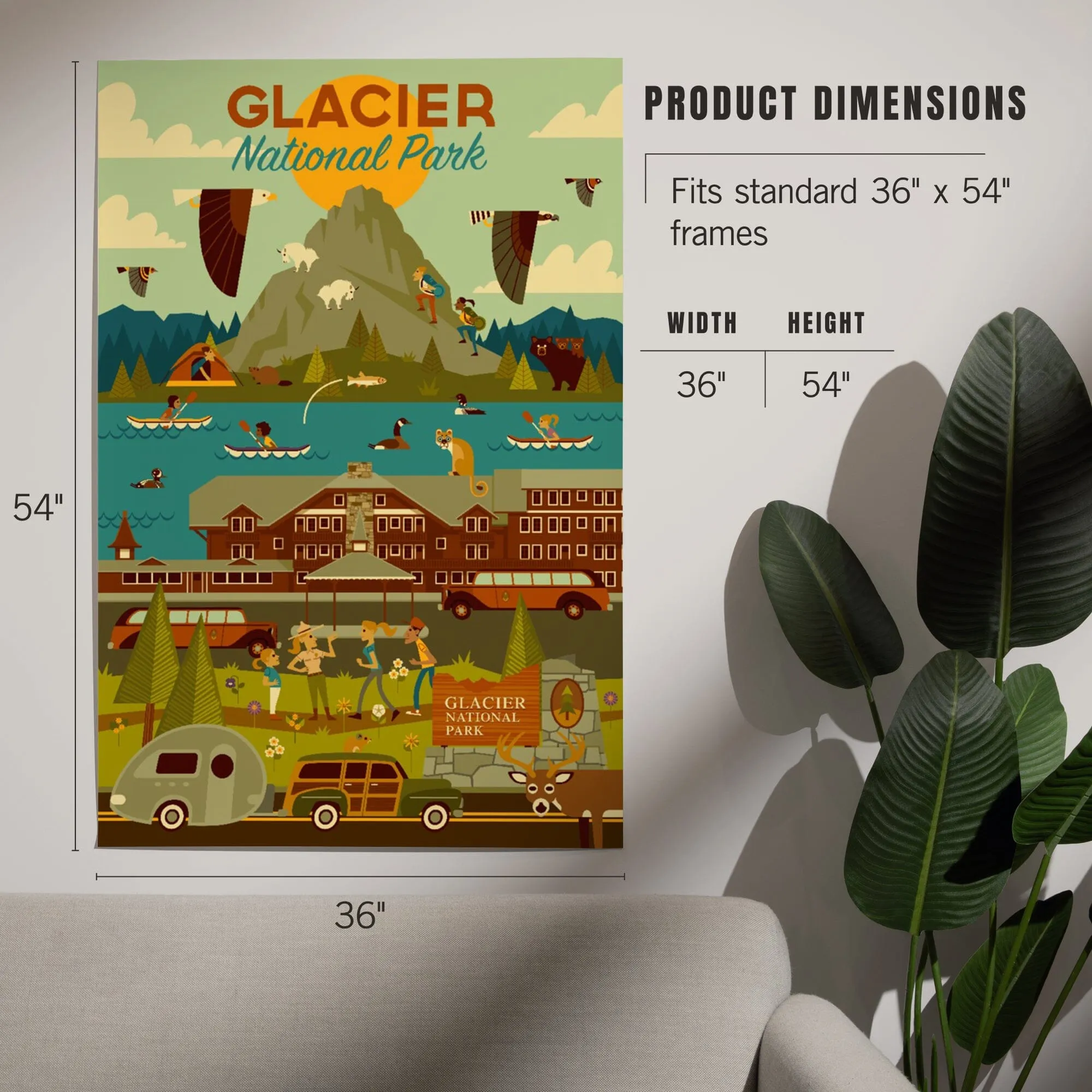 Glacier National Park, Montana, Geometric National Park Series, Art & Giclee Prints