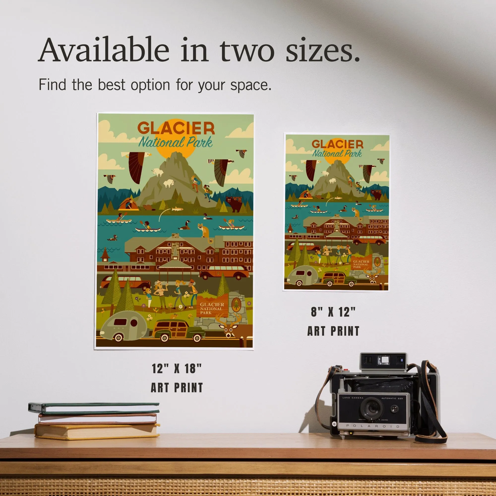 Glacier National Park, Montana, Geometric National Park Series, Art & Giclee Prints