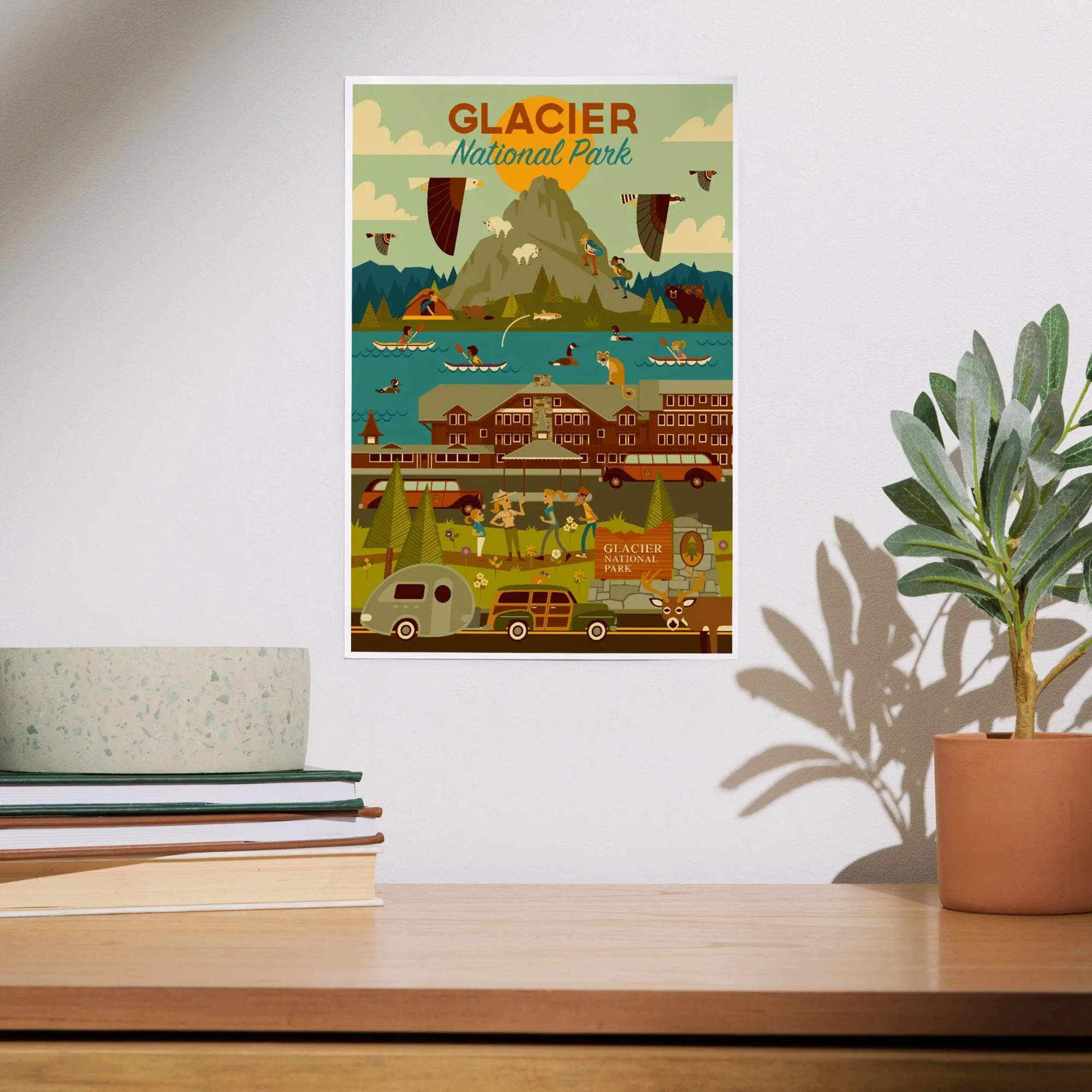 Glacier National Park, Montana, Geometric National Park Series, Art & Giclee Prints