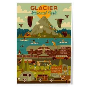 Glacier National Park, Montana, Geometric National Park Series, Art & Giclee Prints