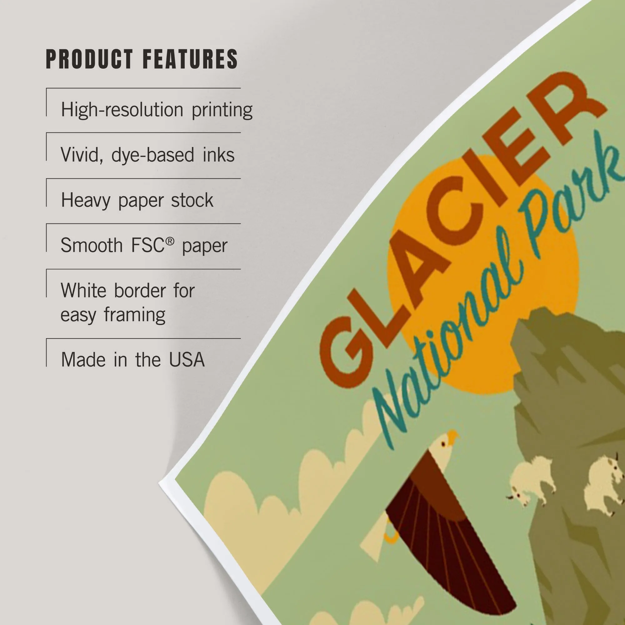 Glacier National Park, Montana, Geometric National Park Series, Art & Giclee Prints