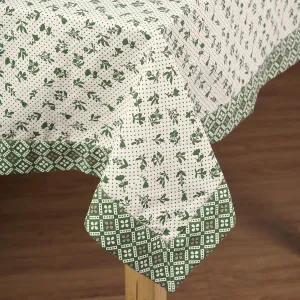 Green DOMINOTERIE small floral print cotton table cover with border, sizes available