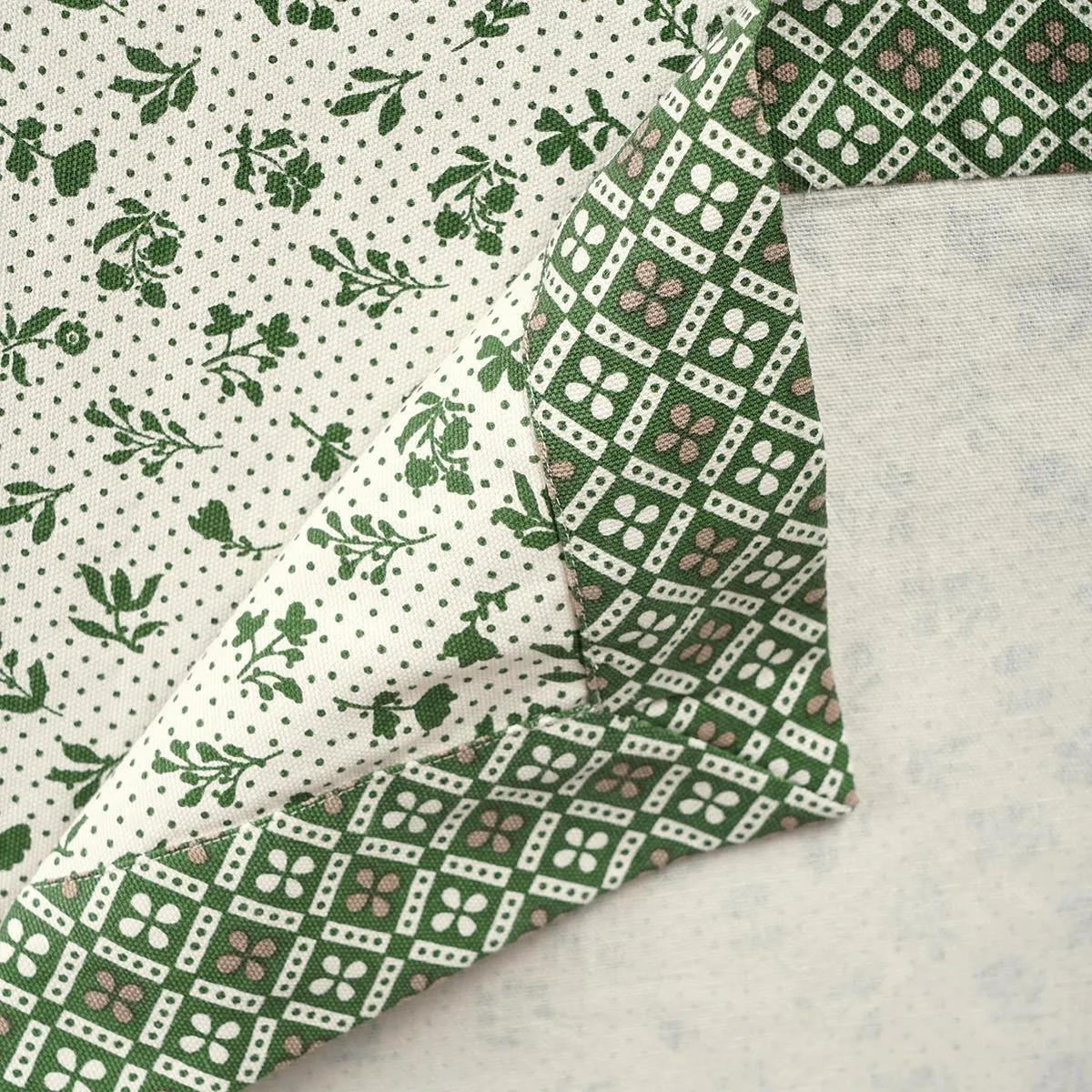 Green DOMINOTERIE small floral print cotton table cover with border, sizes available