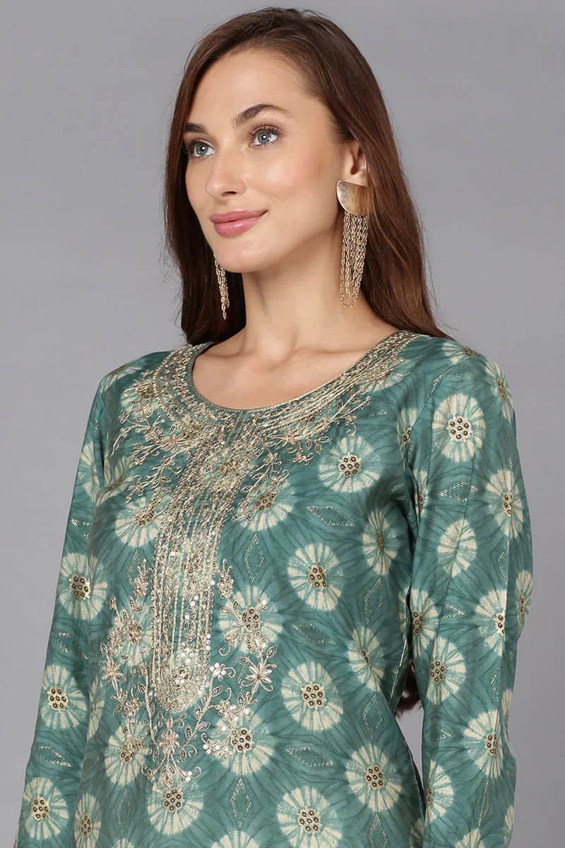 Green Silk Blend Straight Kurtas
