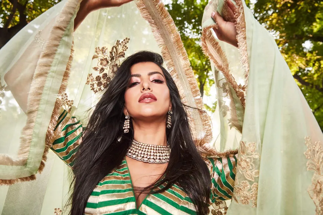 green silk lengha and blouse