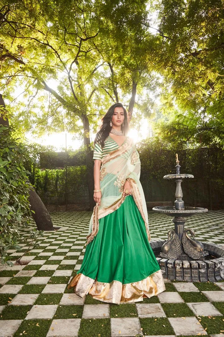 green silk lengha and blouse