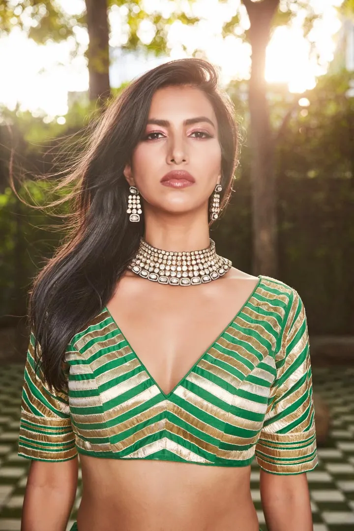green silk lengha and blouse