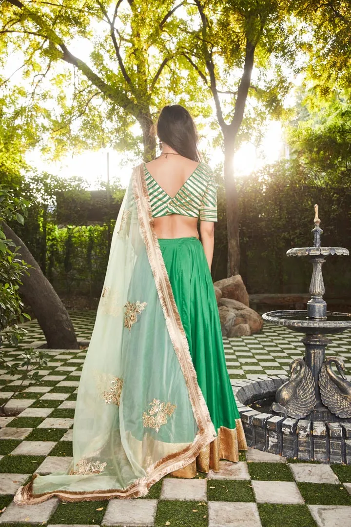 green silk lengha and blouse