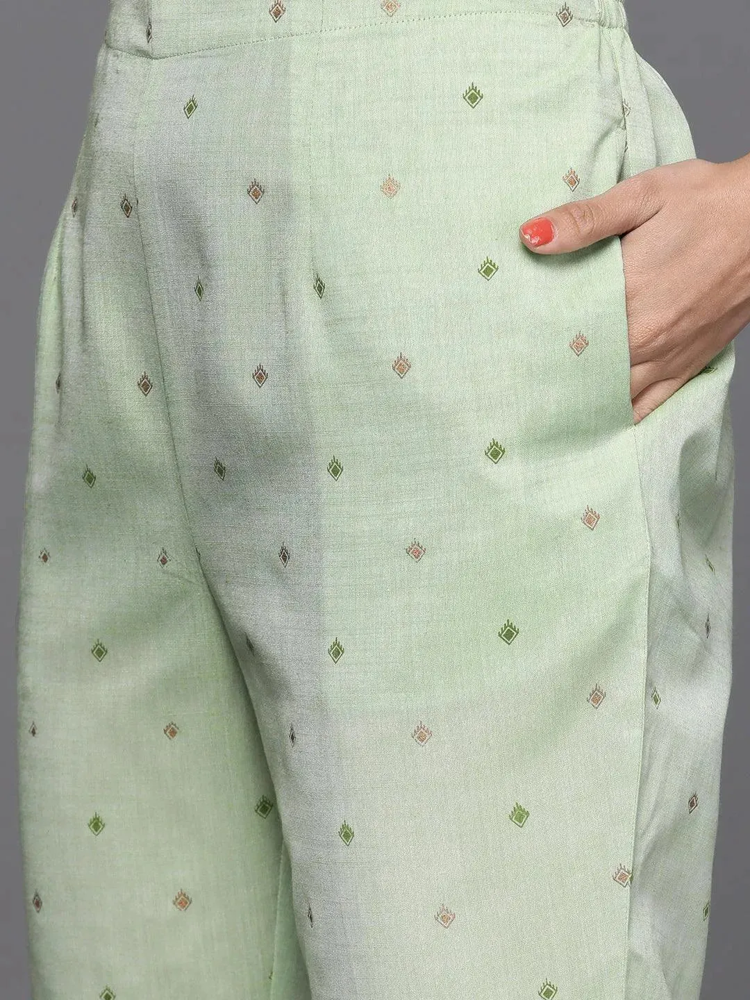 Green Yoke Design Cotton Straight Kurta With Dupatta