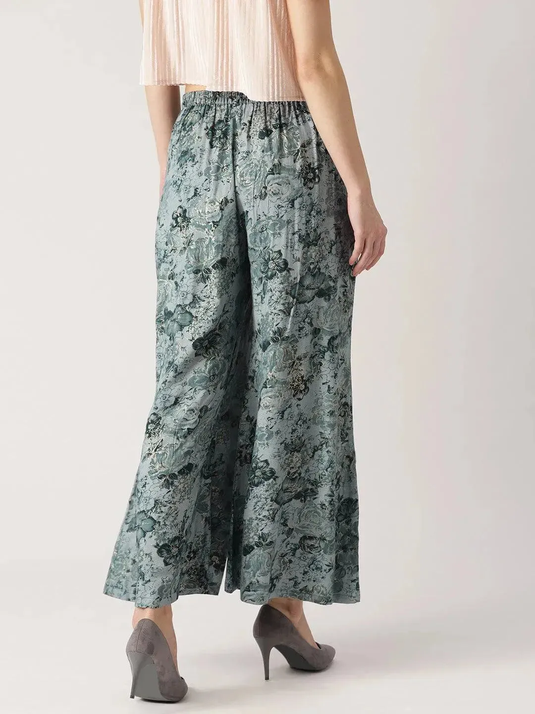 Grey Printed Rayon Palazzos