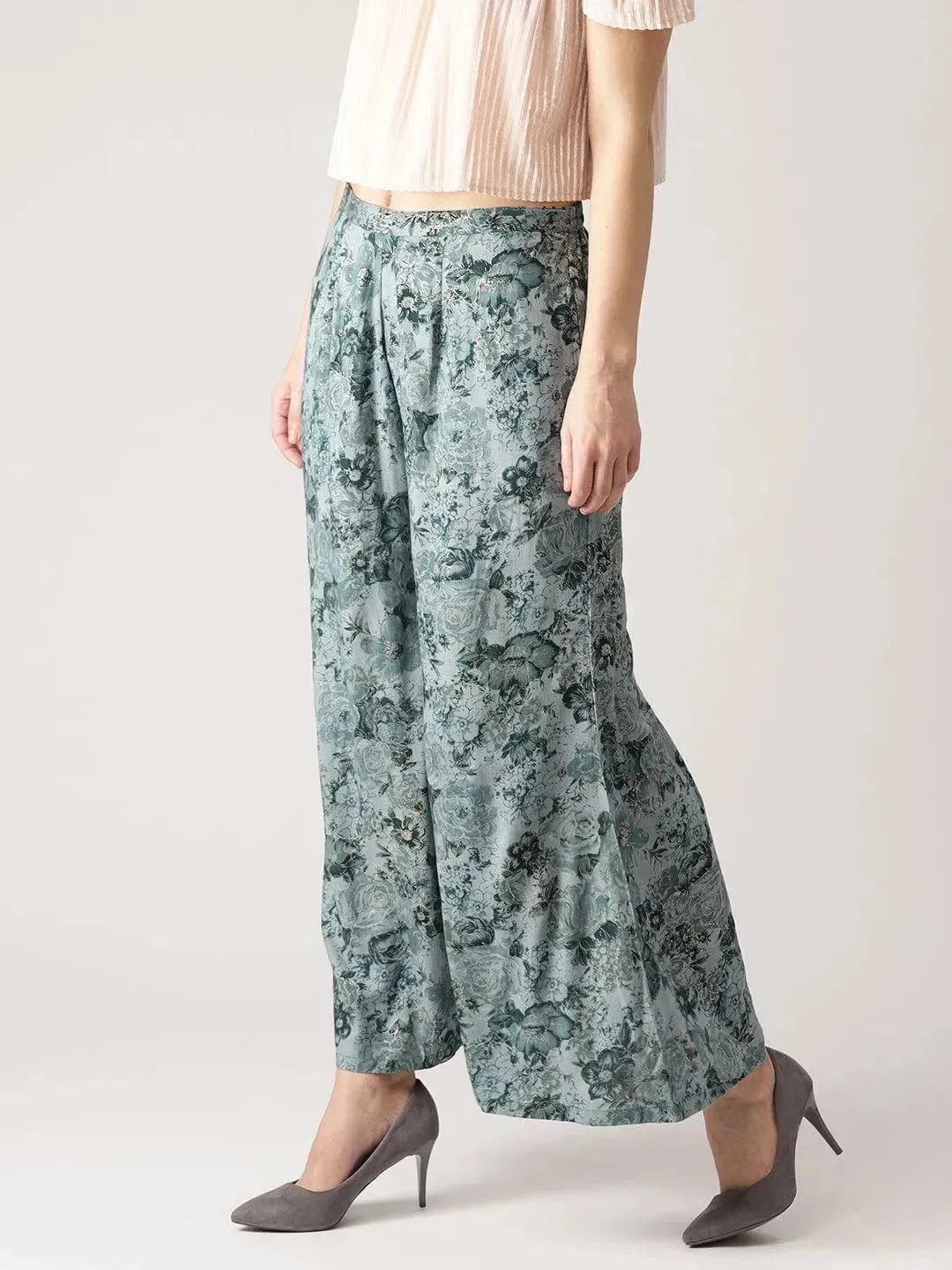 Grey Printed Rayon Palazzos