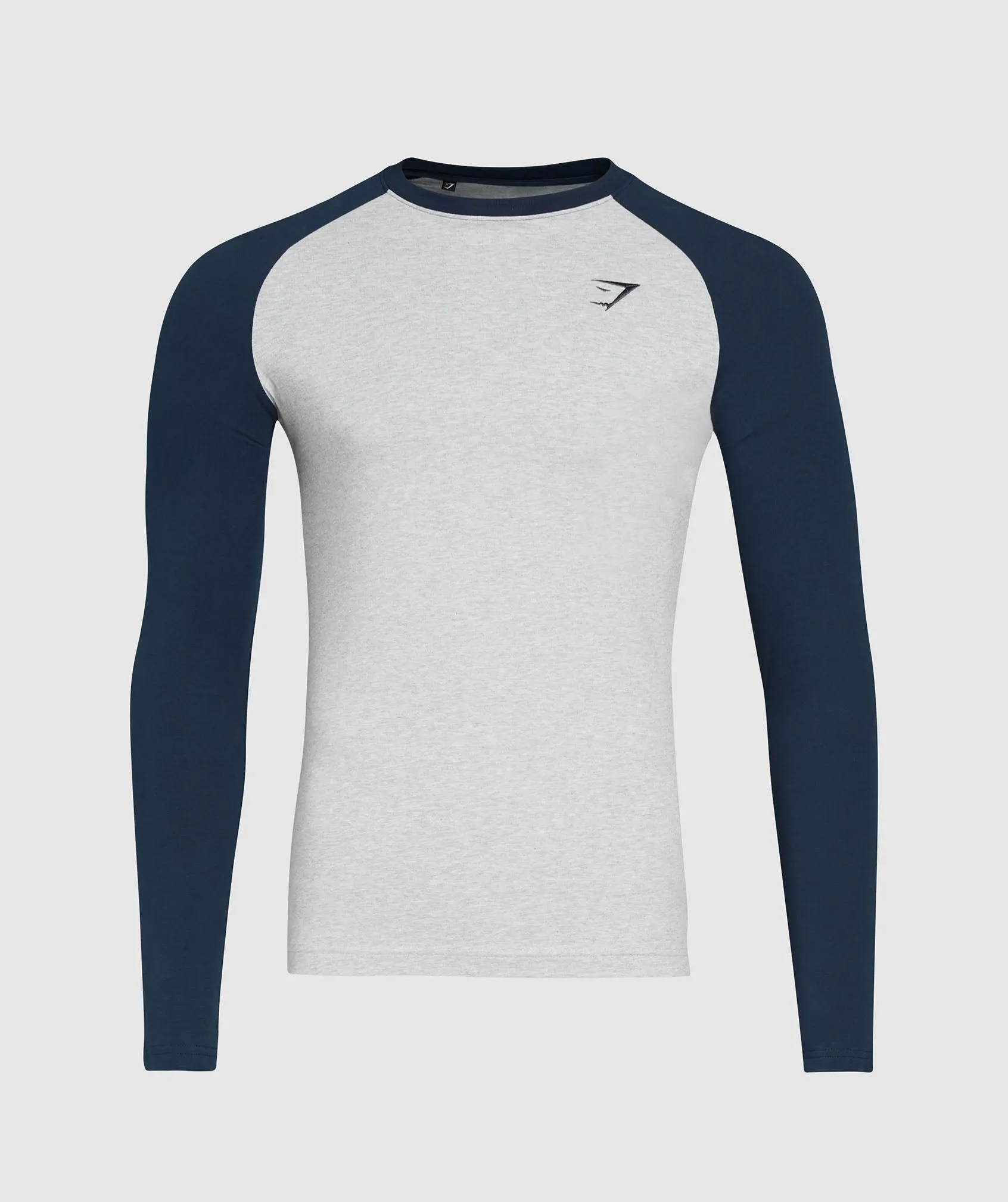Gymshark Raglan Long Sleeve T-Shirt - Light Grey Core Marl/Navy