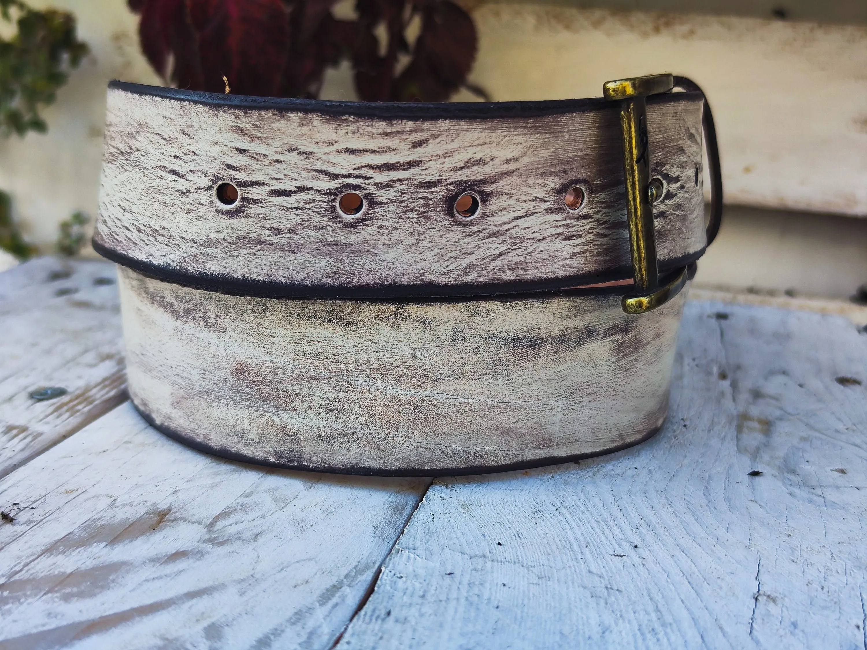 Handmade white creamy  Leather Belt with Beautiful Brown Wash - Unique and Stylish Accessory