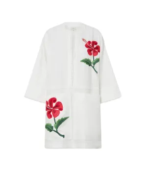 Hibiscus Embroidered Tunic Dress in Antique White