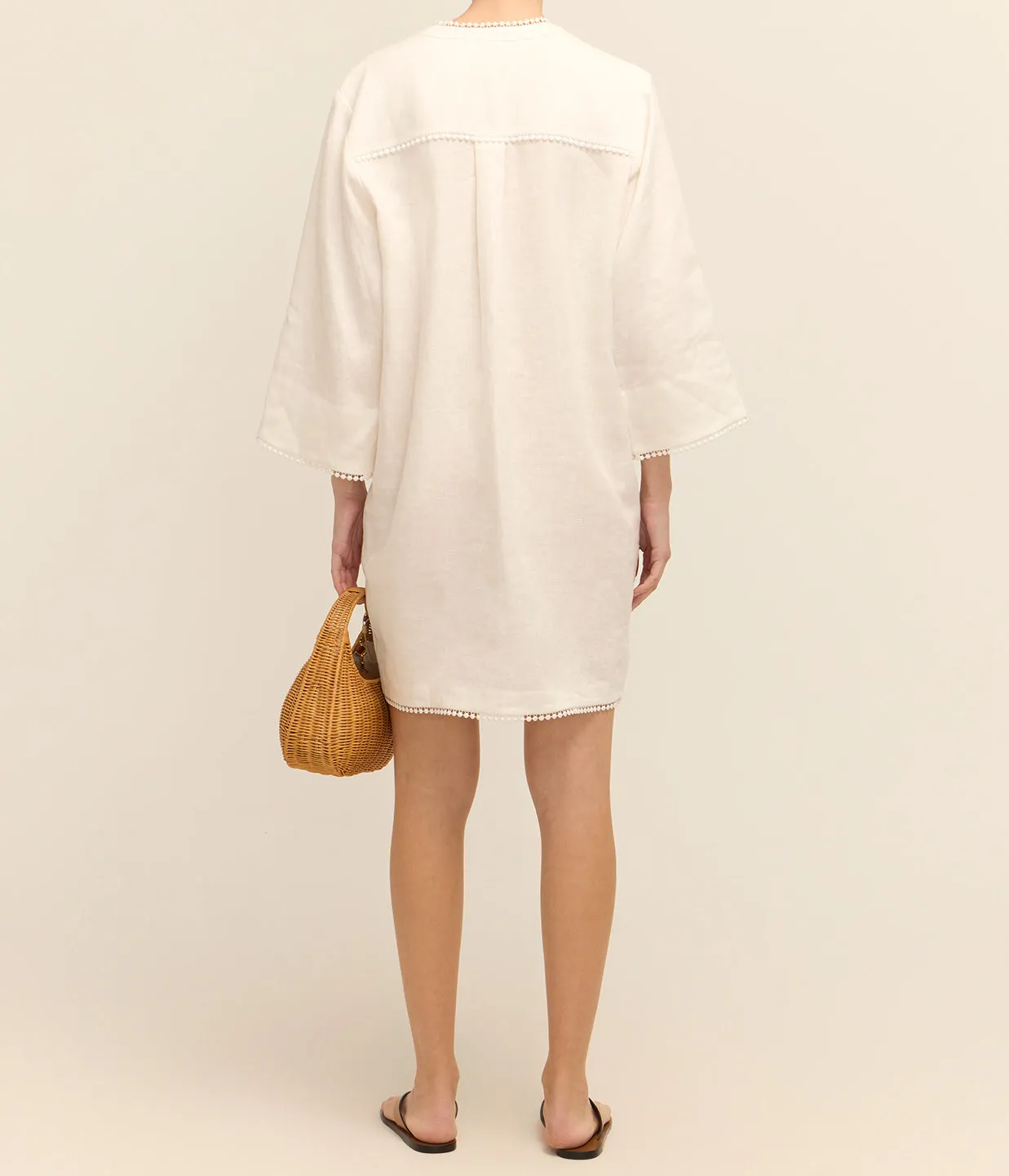 Hibiscus Embroidered Tunic Dress in Antique White