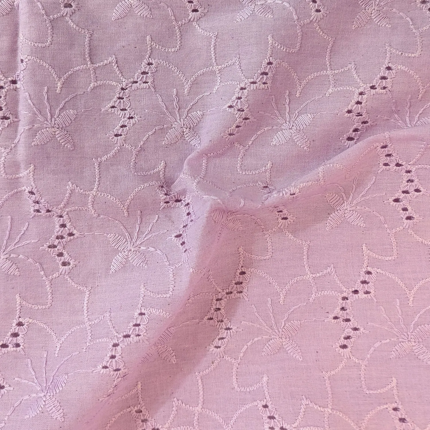 Lavender Floral Hand Dyed Cotton Embroidered Fabric