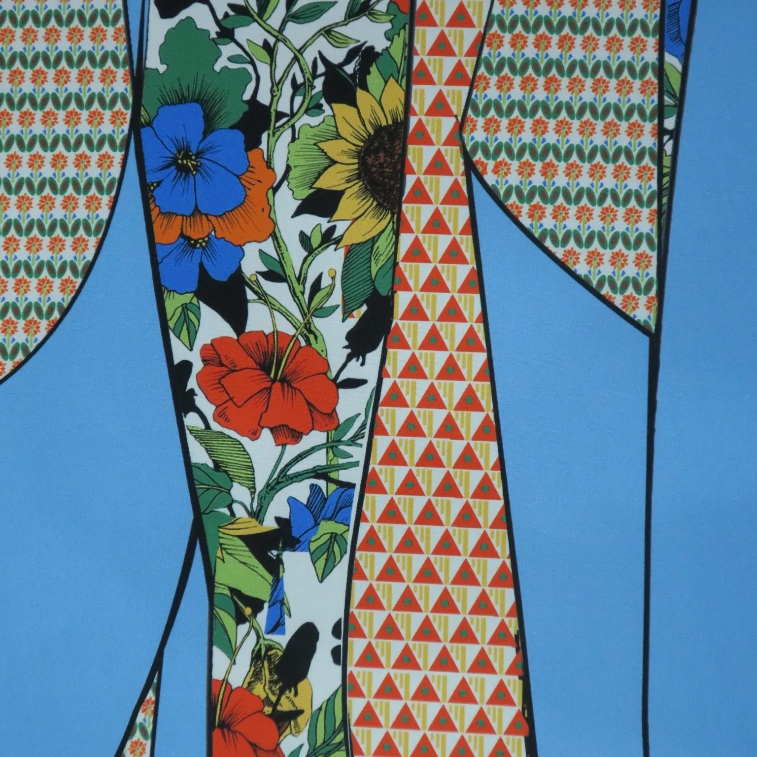 Light Blue Print with Floral and Geometric Crepe Polyester Fabric