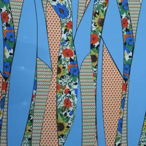 Light Blue Print with Floral and Geometric Crepe Polyester Fabric