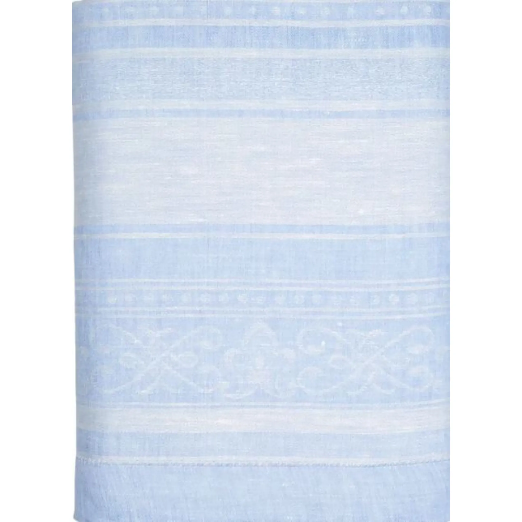 Linen Extra Long Astra Rectangular Tablecloth, Ivory and Light Blue