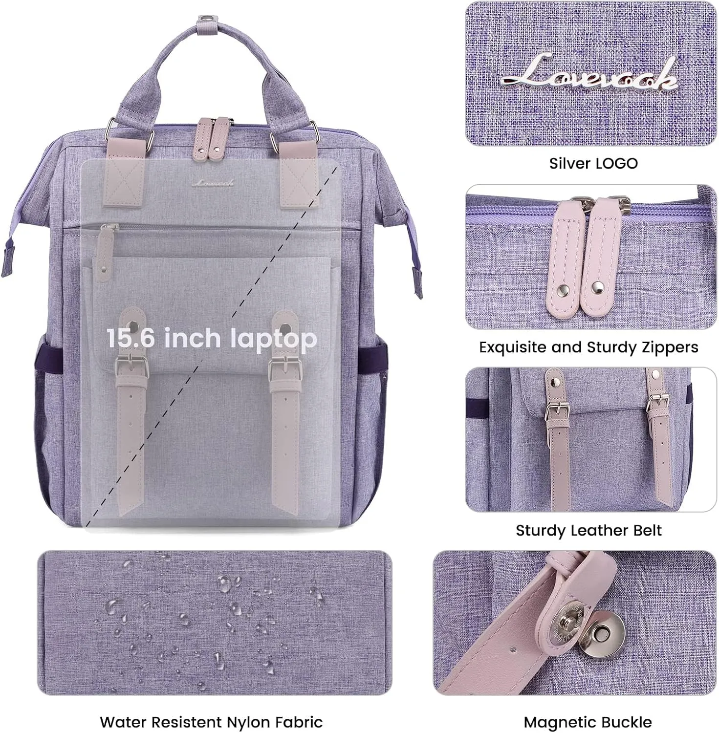 LOVEVOOK Laptop Backpack for Women, 15.6 Inch Teacher Nurse Bag Work Travel Computer Backpacks Purse, College Bookbag for School, Water Resistant Daypack, 15.6 inch