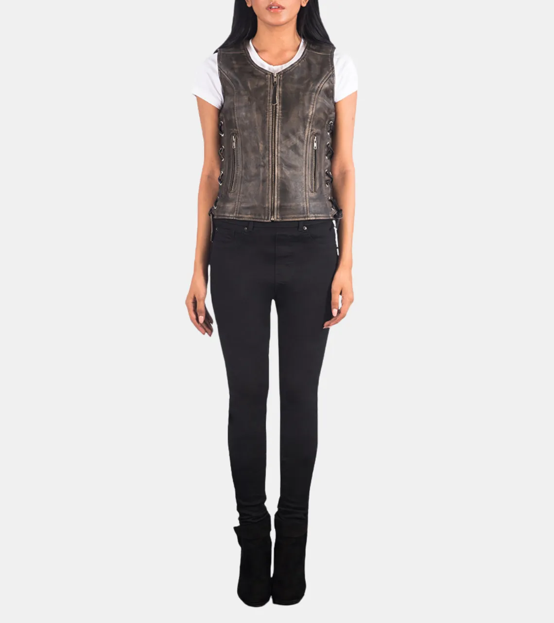 Marjerie Women's Brown Distressed Leather Vest
