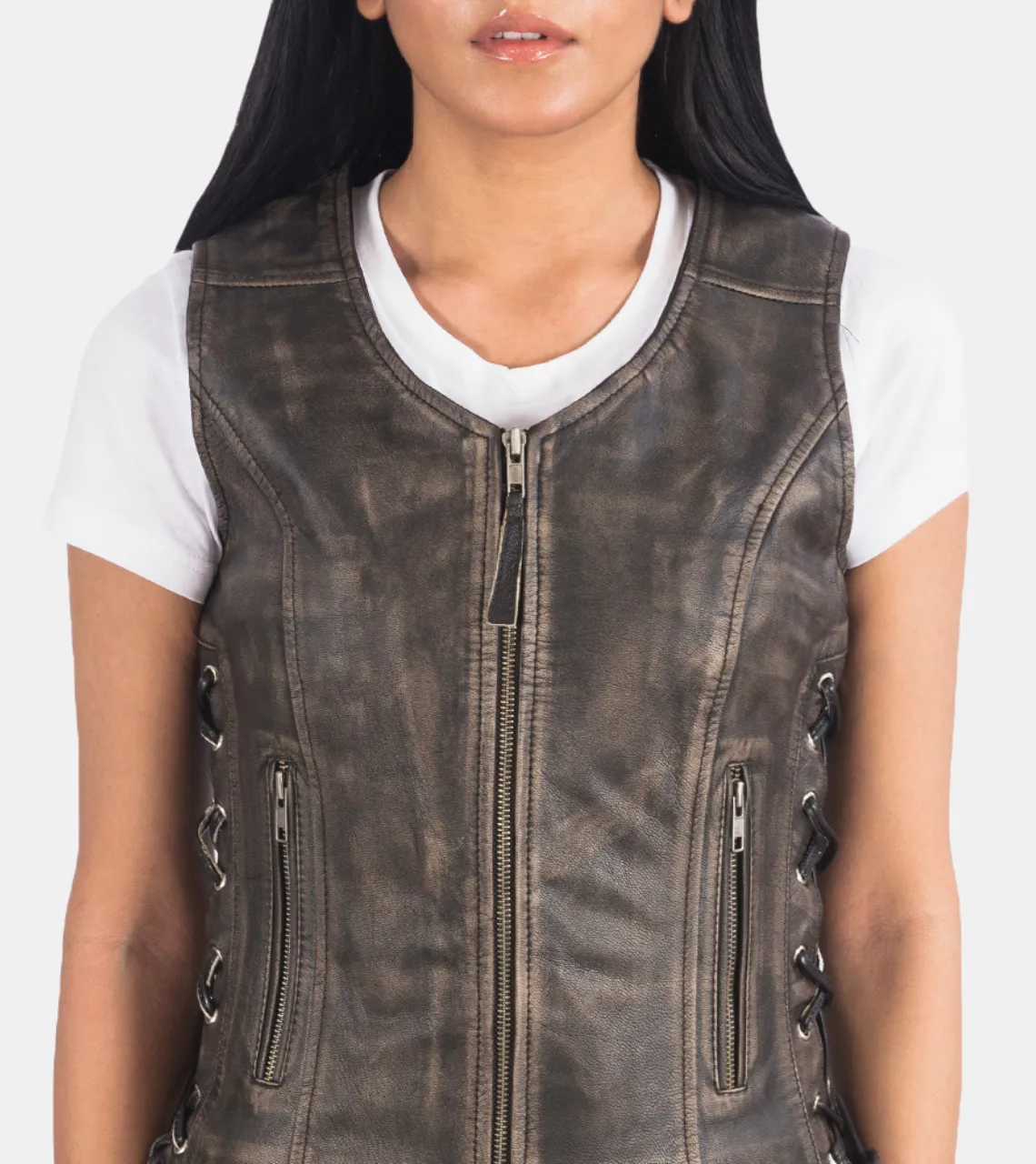 Marjerie Women's Brown Distressed Leather Vest
