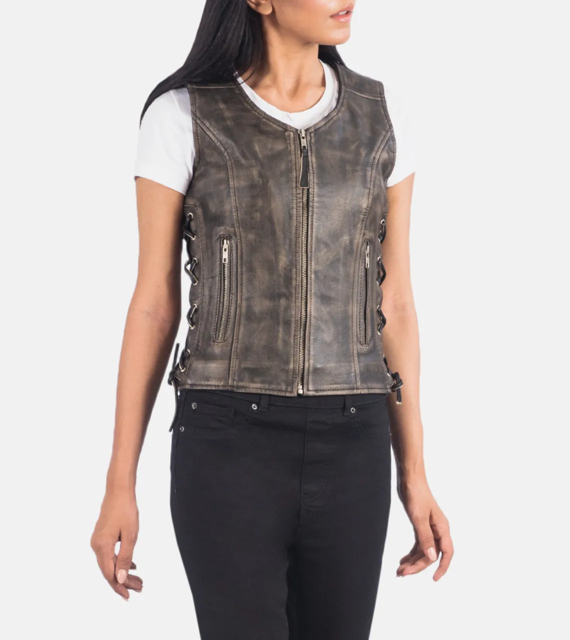 Marjerie Women's Brown Distressed Leather Vest