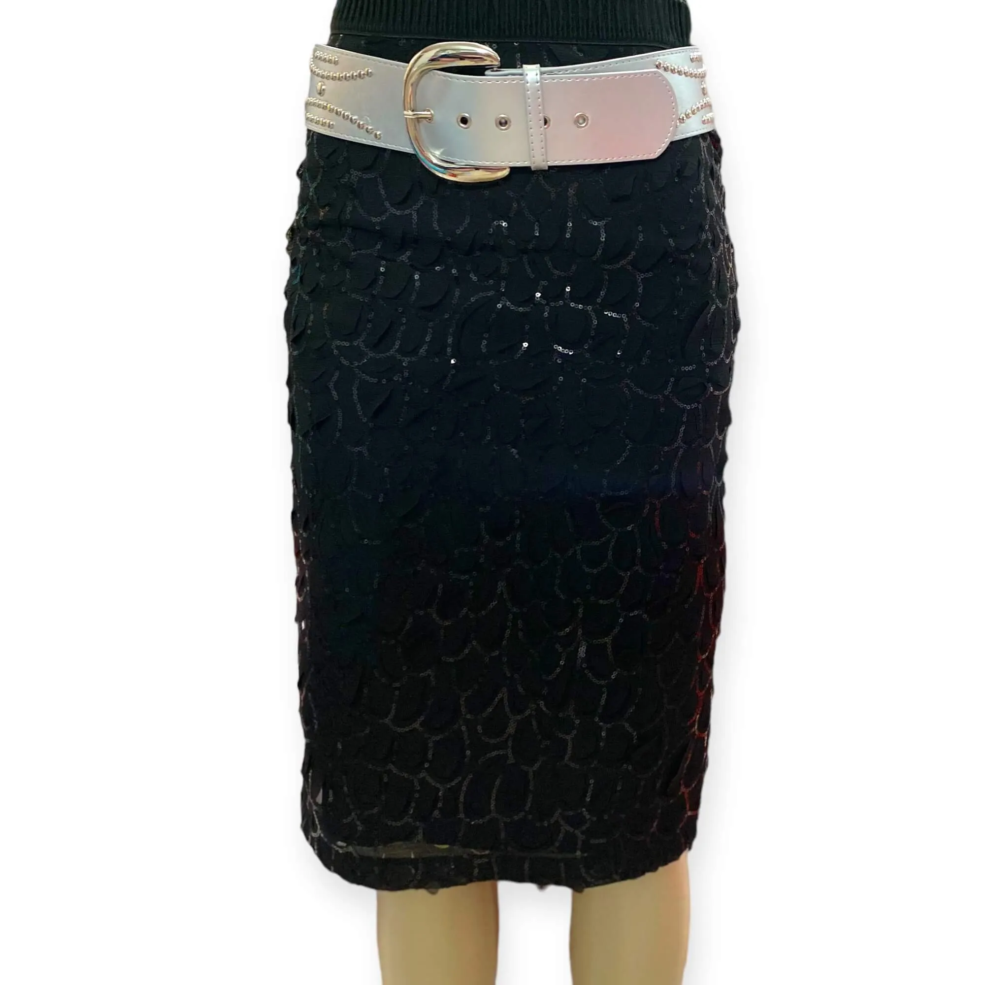Metallic Silver Studded Oversized Waist Belt