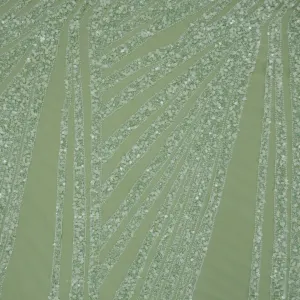 Mint Green Sequins and Beads Embroidered Tulle Fabric