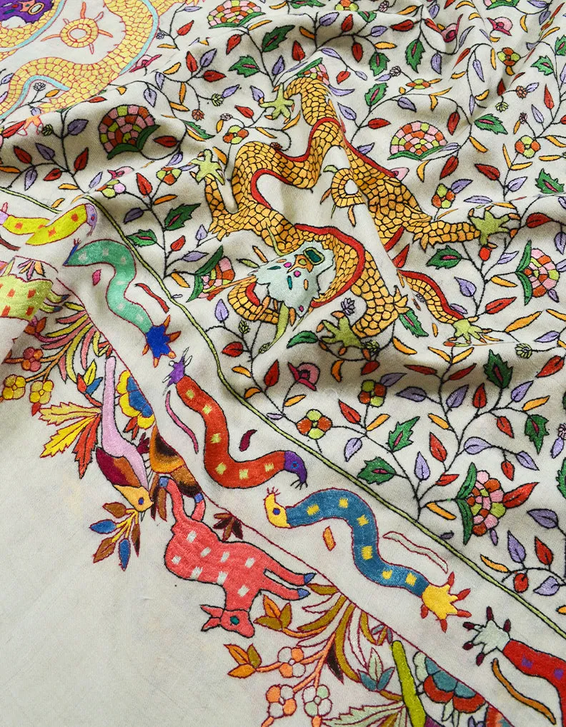 Multicoloured Embroidery Pashmina Shawl 7703