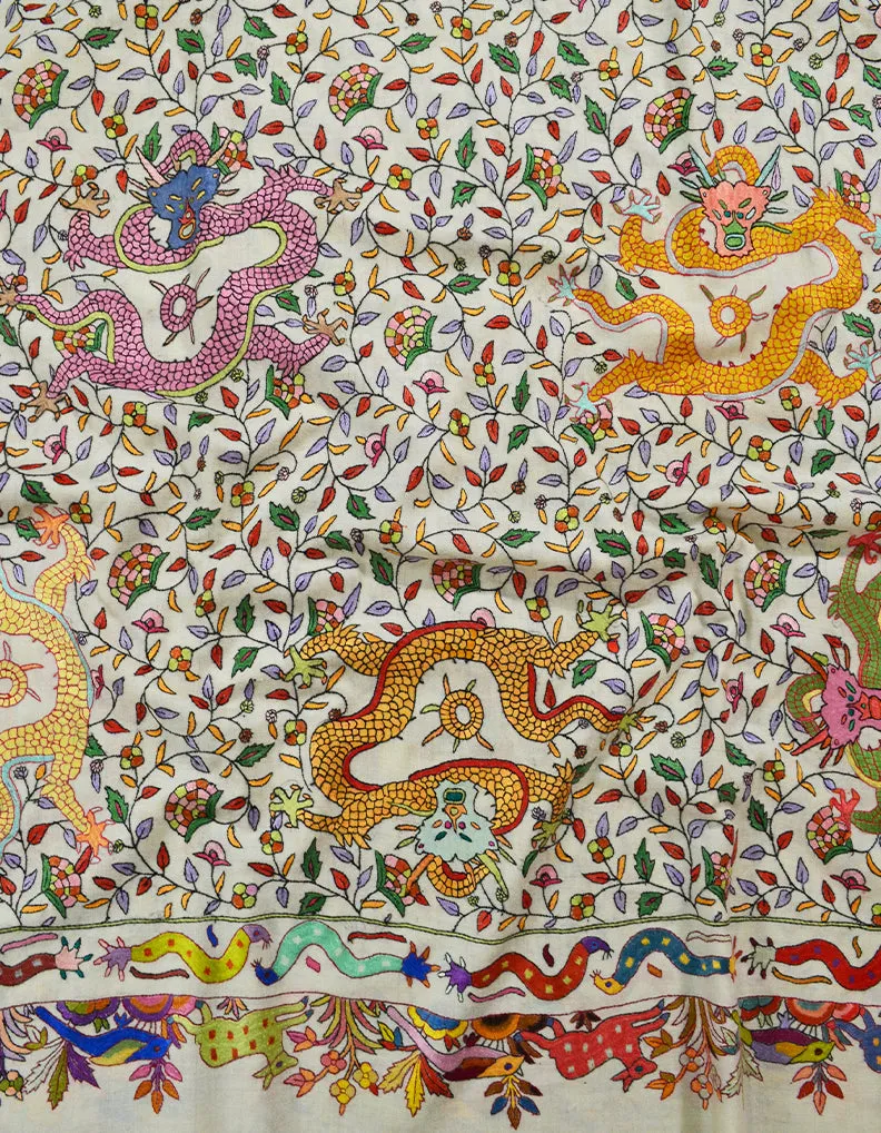 Multicoloured Embroidery Pashmina Shawl 7703