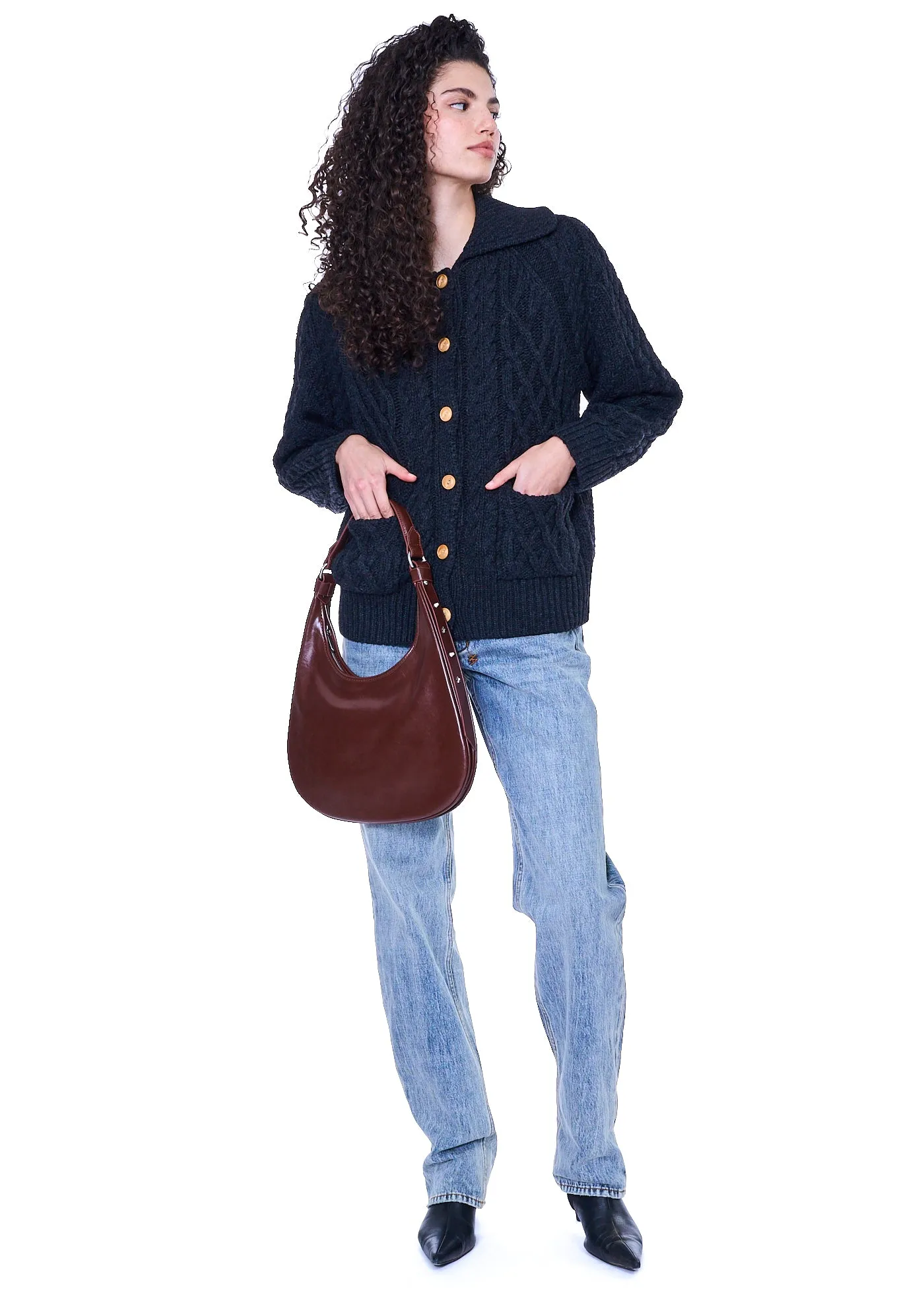 NOIRE LEATHER GOODS Meryl Shoulder Bag in Burnt Brown