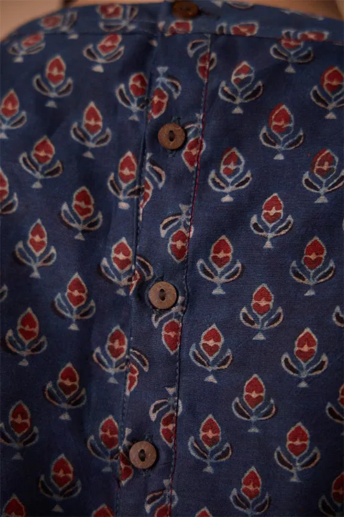 Okhai "Azure Prism" Handblock Printed Chanderi Silk Ajrakh Kurta Pant Set