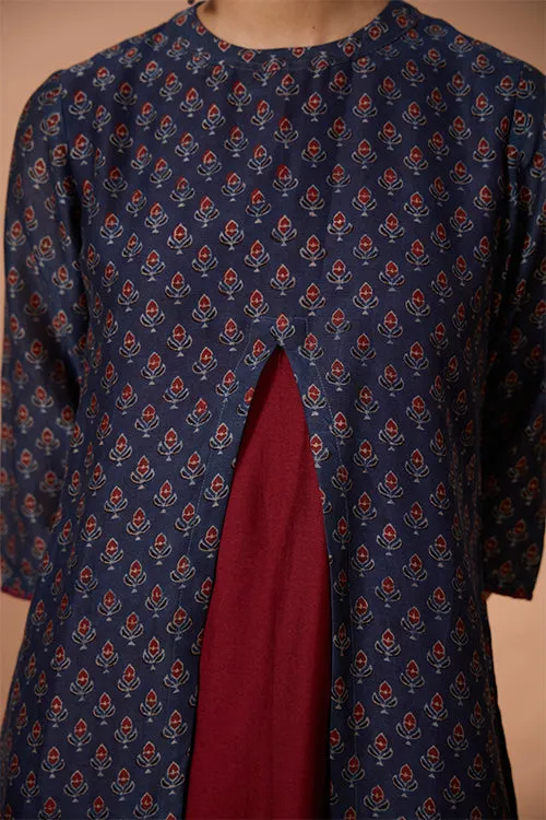 Okhai "Azure Prism" Handblock Printed Chanderi Silk Ajrakh Kurta Pant Set