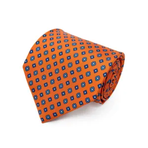 Orange Silk Tie with Blue Geometric Small Pattern