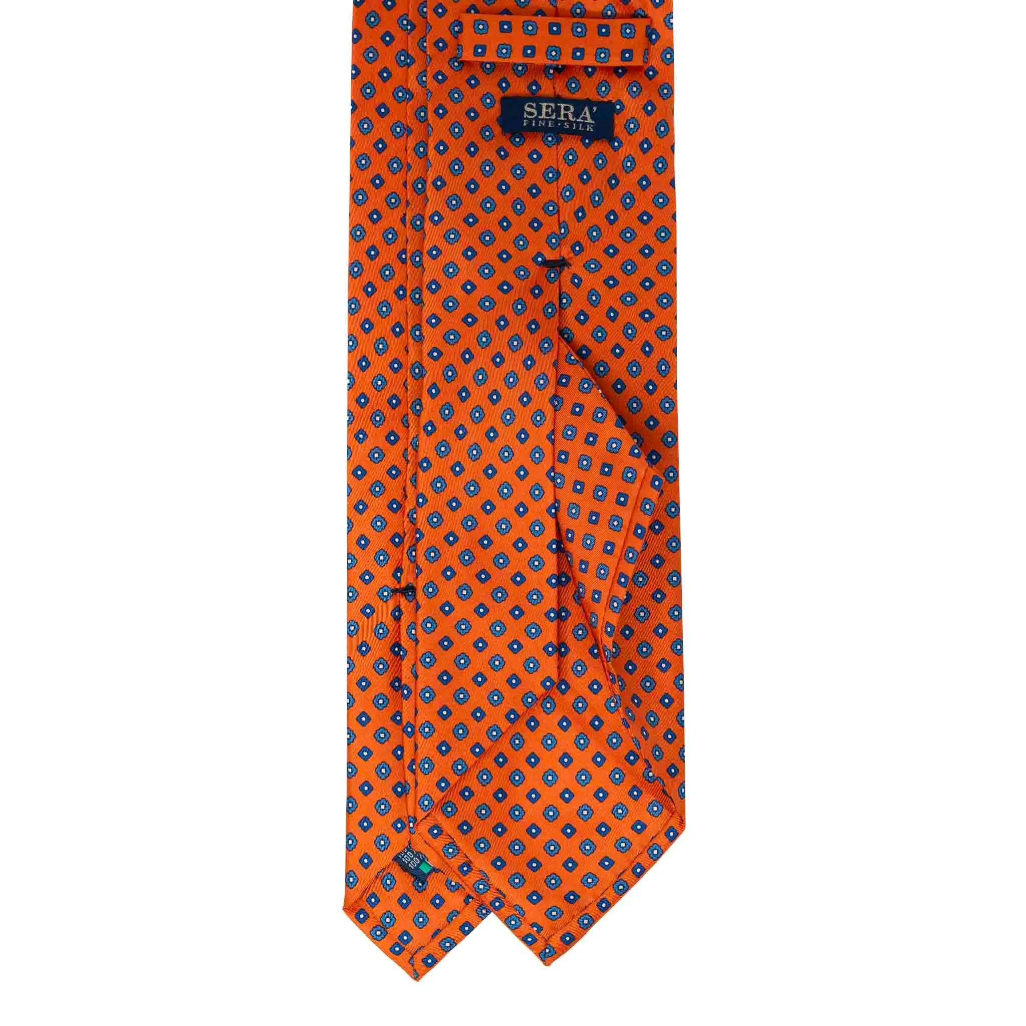 Orange Silk Tie with Blue Geometric Small Pattern