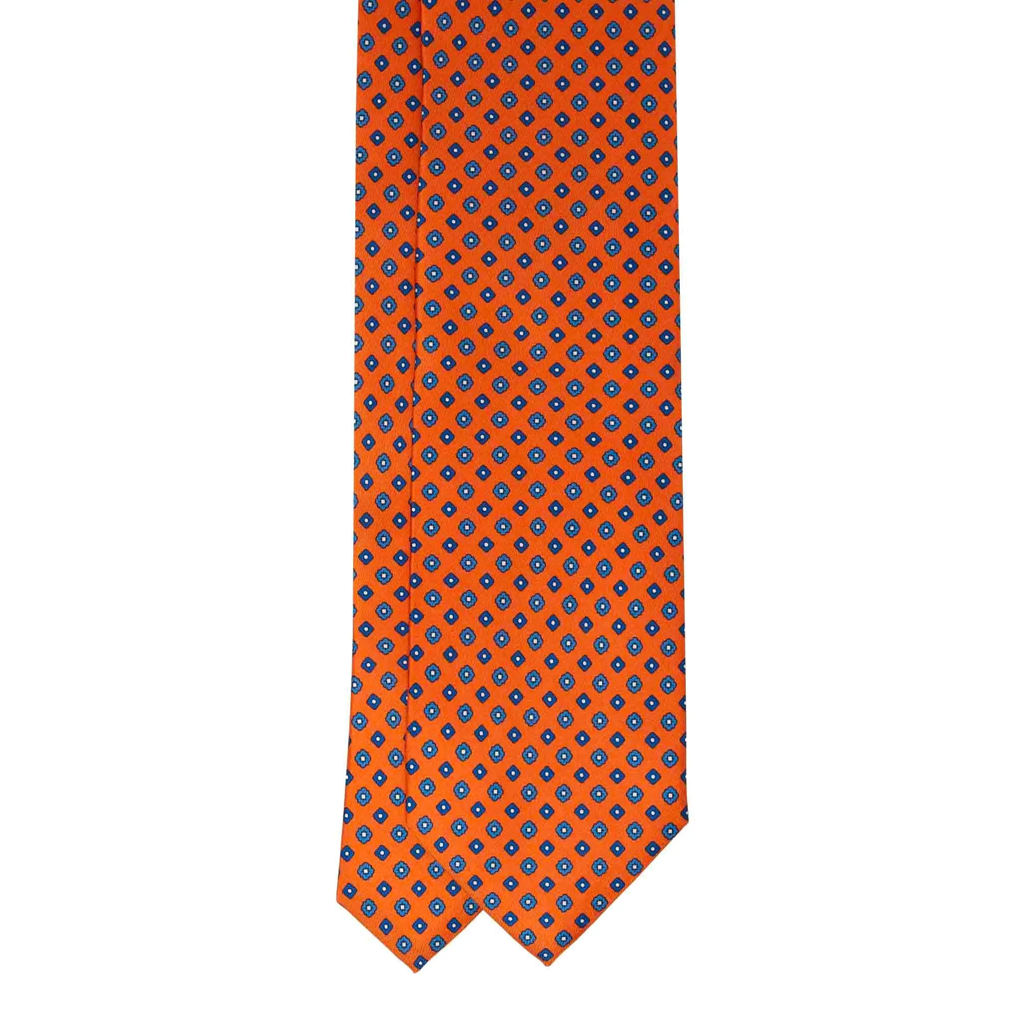 Orange Silk Tie with Blue Geometric Small Pattern